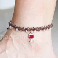 Lắc chân handmade đá thạch anh hồng - rose quartz và charm đẹp